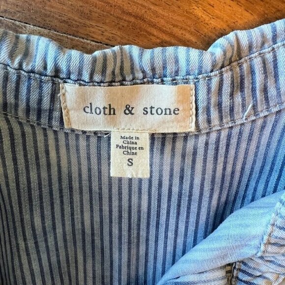 Cloth & Stone Anthropologie Collared Piper Blue and White Striped and Bleached C - Picture 8 of 10